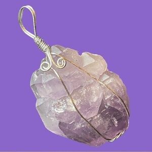 NEW Pendant Genuine amethyst rock set‎ in Silver wire
